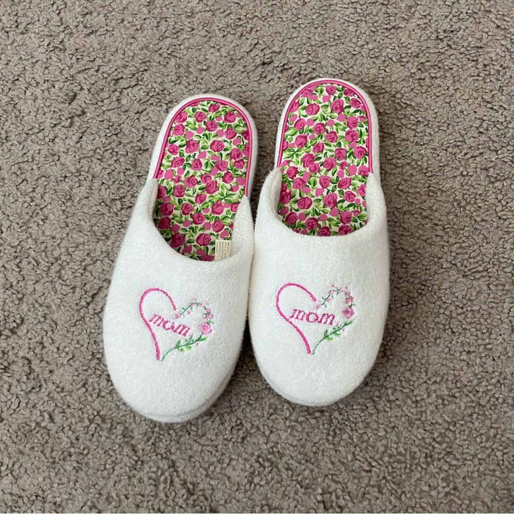 White And Pink Floral Mom House Slippers